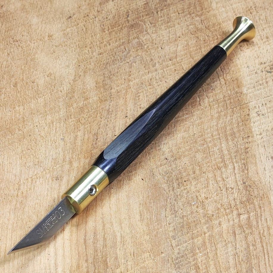 Replaceable blade craft marking knife brass and ebony